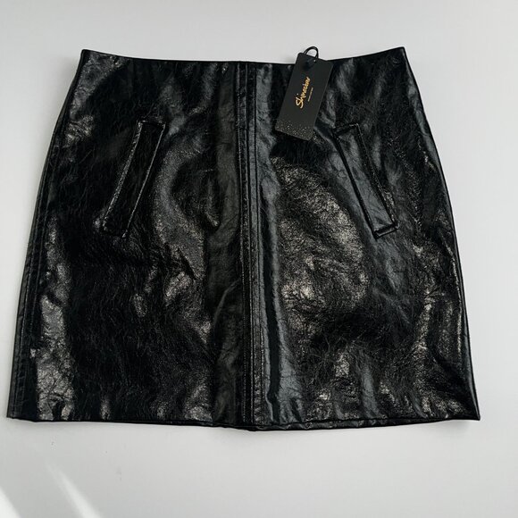 Shinestar Black Faux Leather Mini Skirt | Size Large | NWT - Picture 1 of 6